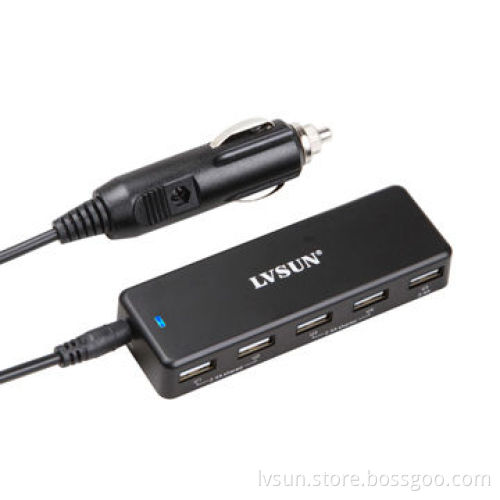 In-car charger with 5 USB output port 5V 2.4A*3 or 5V 1.2A*4+5V 2.4A charge iPhone 5 simultaneously